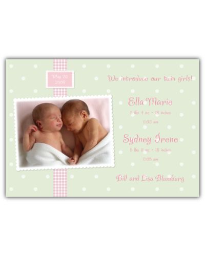 Adorable Dots Twin Girls Photo Birth Announcement