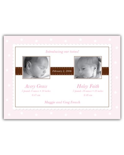 Precious Print Twin Girls Photo Birth Announcement