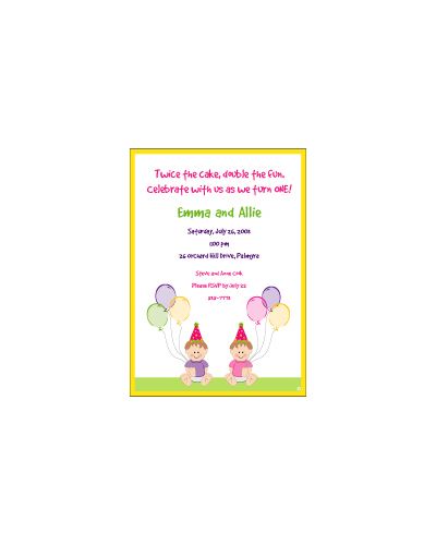 Sweet Babies Girl Twins Birthday Invitation
