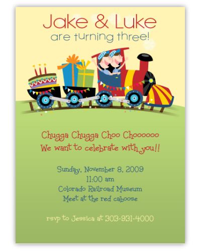 Birthday Train Twin Boys Birthday Invitation