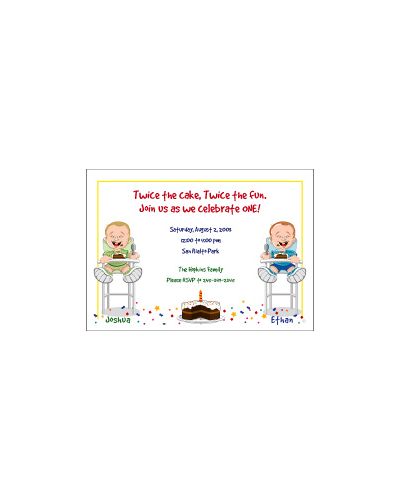 Cartoon Kids First Birthday Twin Boys Twins Invitation