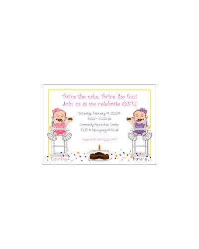 Cartoon Kids First Birthday Twin Girls Invitation