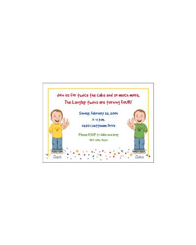 Cartoon Kids 4 Year Old Twin Boys Birthday Invitation