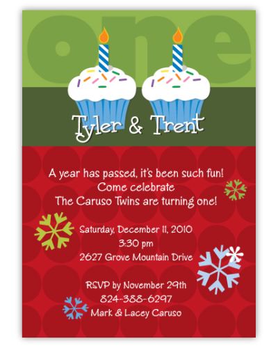 Christmas Cupcakes Twin Boys Birthday Invitation