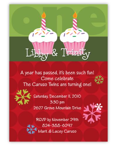 Christmas Cupcakes Twin Girls Birthday Invitation