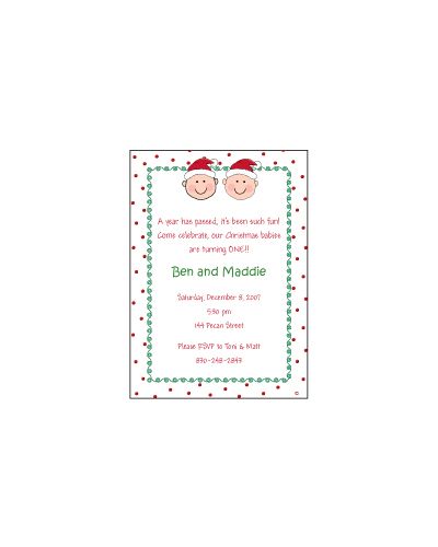 Dots n Swirls Christmas Babies Twins Birthday Invitation