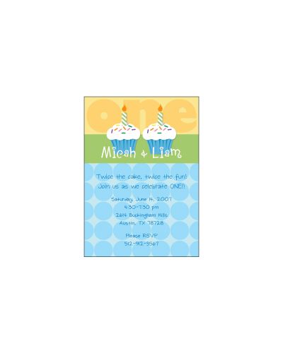 Cupcakes Boy Twins Birthday Invitation