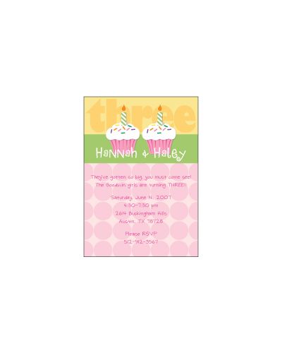 Cupcakes Girl Twins Birthday Invitation