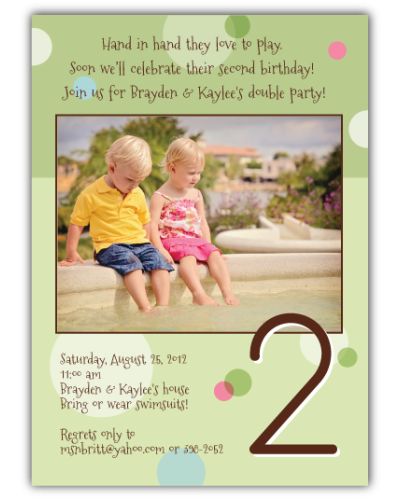 Delicious Dots Girl-Boy Twins Photo Birthday Invitation
