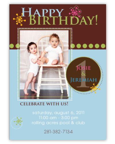 Dottie Birthday Dots Twins Photo Birthday Invitation