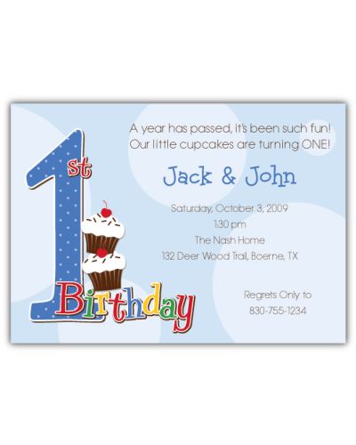 First Birthday Dots Boy Twins Birthday Invitation