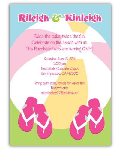Flip Flop Beach Party Girl Twins Invitation