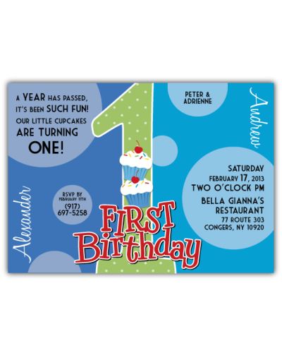 Great Divide Twin Boys First Birthday Invitation