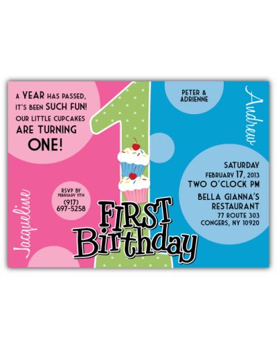 Great Divide Girl-Boy Twin First Birthday Invitation