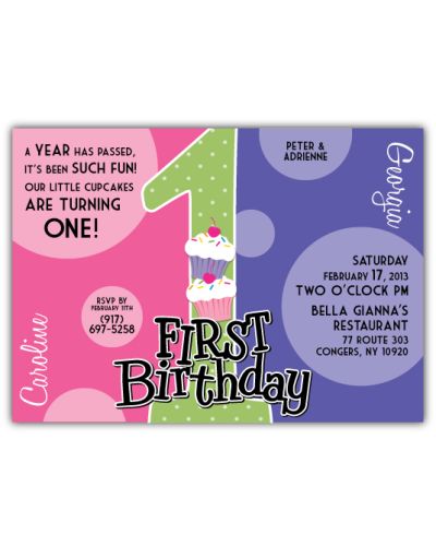 Great Divide Twin Girls First Birthday Invitation
