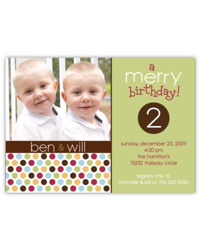 Metro Dots in Blocks Holiday Twins Birthday Invitation