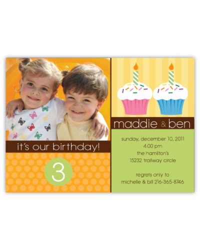 Little Cupcakes Girl Boy Twins Photo Birthday Invitation