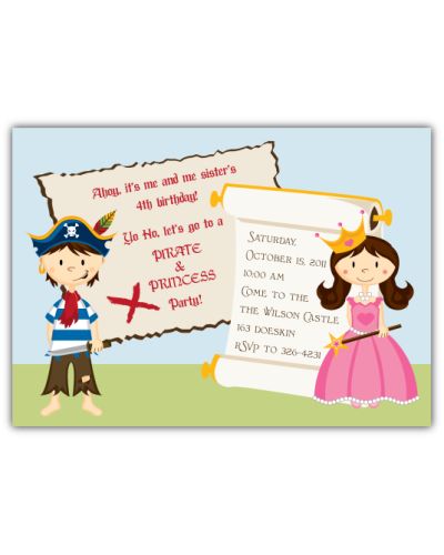 Pirate & Princess Twins Party Invitation
