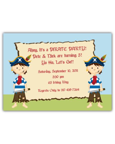Pirates Party Twin Birthday Invitation