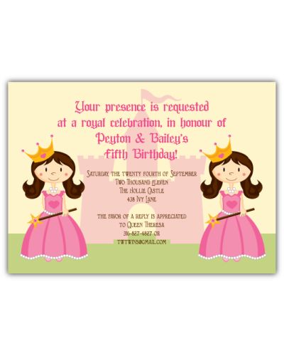 Pretty Princess Party Twins Birthday Invitation