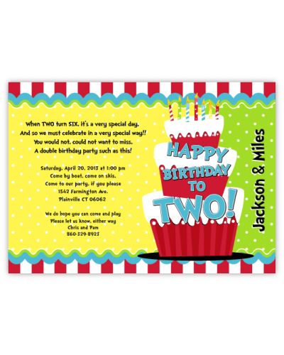 Thing 1 Thing 2 Dr Seuss Cake Twins Birthday Invitation