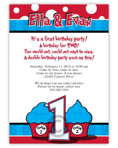 Thing 1 Thing 2 Twins FIRST Birthday Invitation