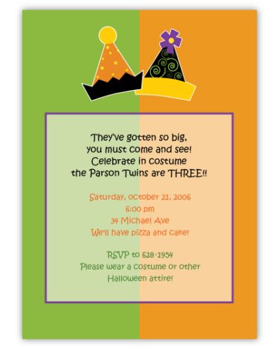 Halloween Color Block Twins Birthday Invitation