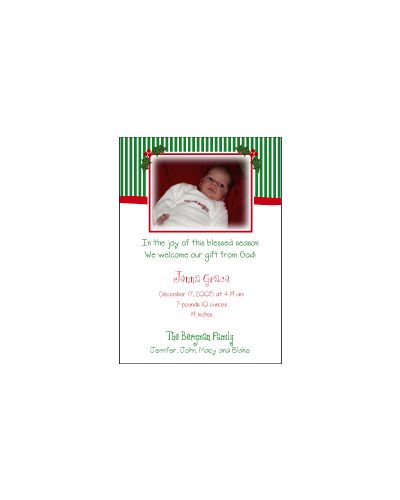 Stripes on Top Christmas Birth Announcement
