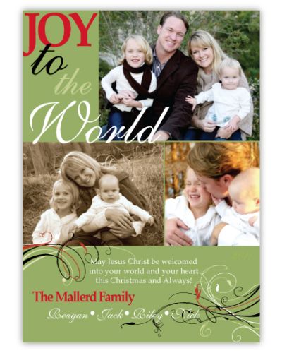 Joy to the World on Green Photo Holiday Card