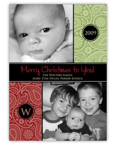 Paisley Block Red & Green Multi-Photo Christmas Card