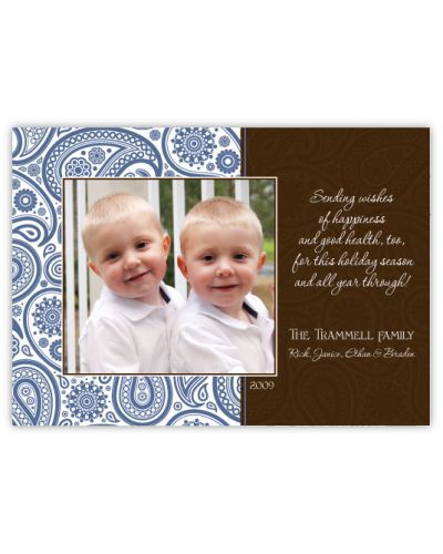 Passion Paisley Blue & Brown Photo Christmas Card