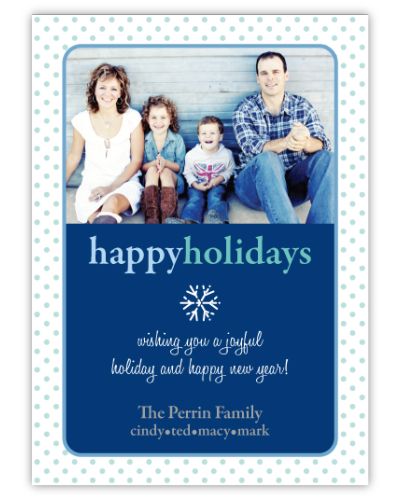Polka Dot Edges in Blue Photo Christmas Card