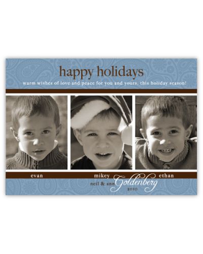 Triple Elegance Paisley Blue Photo Holiday Card