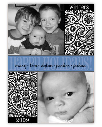 Paisley Block Black & White Multi-Photo Holiday Card