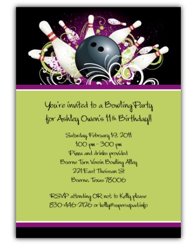 Bowling Party Purple Invitation, 16 count