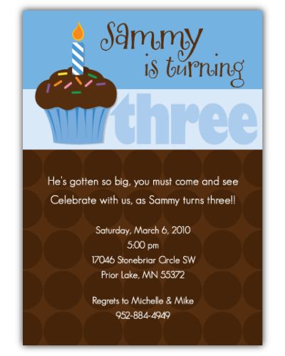 Chocolate Cupcake for Boys Birthday Invitation, 16 count