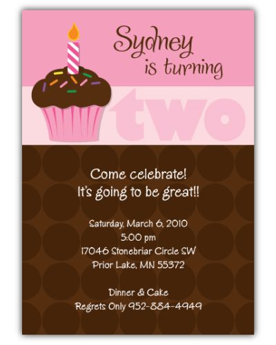 Chocolate Cupcake for Girls Birthday Invitation, 16 count