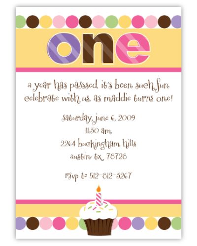 Cupcake Dots First Birthday Girl Invitation, 16 count
