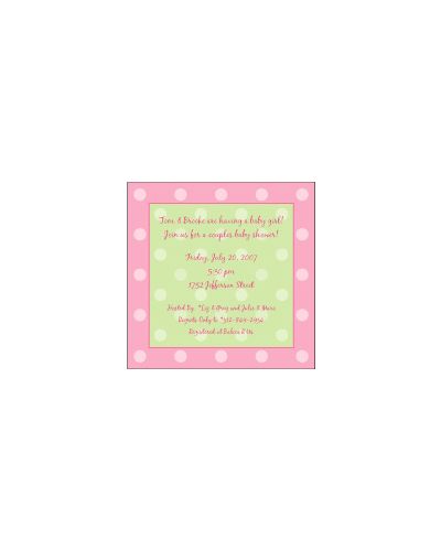 Polka Dots on Square Pink Invitation, 16 count