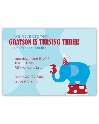 Elephant√ïs Big News Birthday Invitation on Blue, 16 count