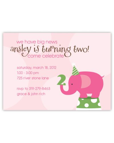 Elephant√ïs Big News Birthday Invitation on Pink, 16 count