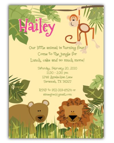 Jungle Animals Party Invitation, 16 count