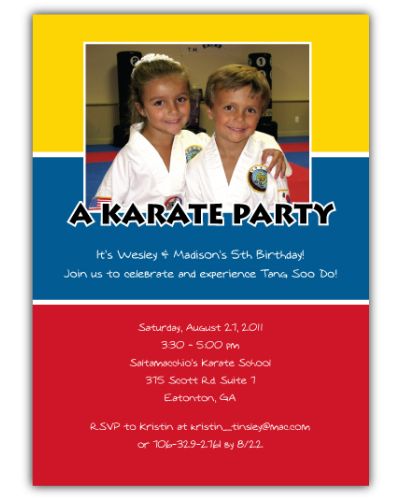Karate Party Photo Birthday Invitation, 16 count