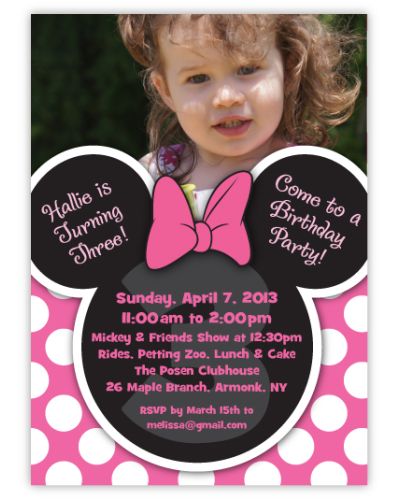 Minnie Mouse Pink Polka Dot Birthday Invitation