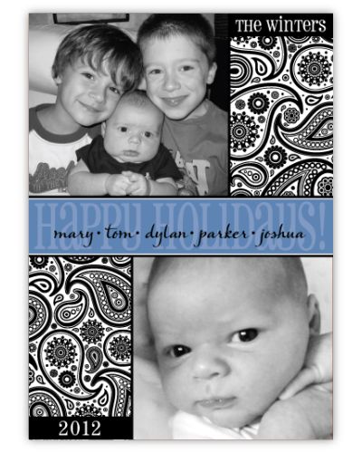Paisley Block Black & White Multi-Photo Christmas Card