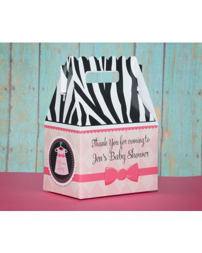 Zebra Print Baby Girl with Dress Personalized Baby Shower Favor Box