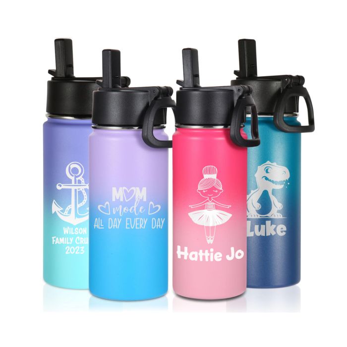 4- pack Kids Water Bottle with Straw for School 13 oz Spill Proof