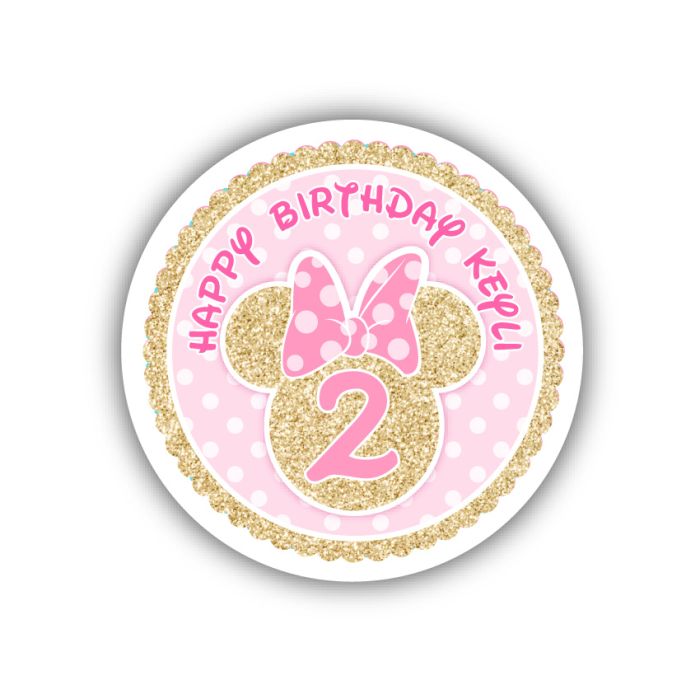 Minnie Gold Glitter Personalized 2.25 Glossy Stickers