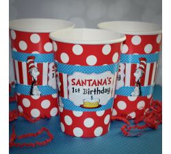 12 Cat in the Hat Birthday Party, Personalized Cups