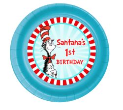 12 Cat in the Hat Birthday Party, Personalized Party Plates 7" Cake & Snack Size